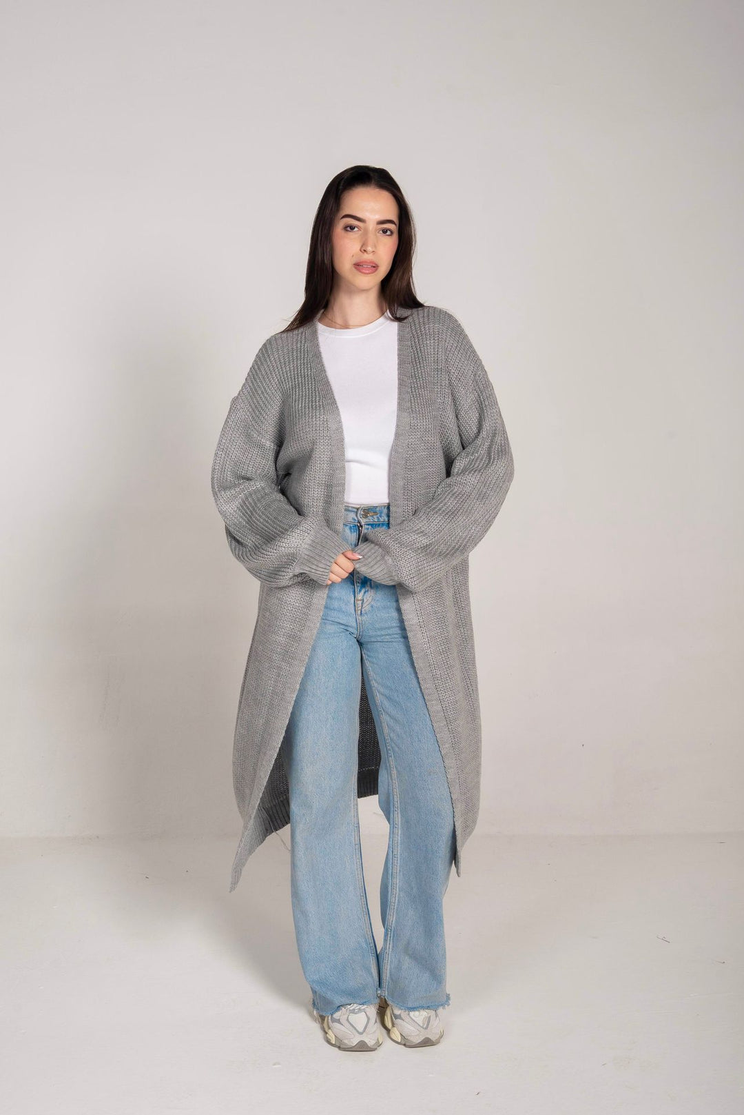 The Cozy Long Knit Cardigan in Light Grey