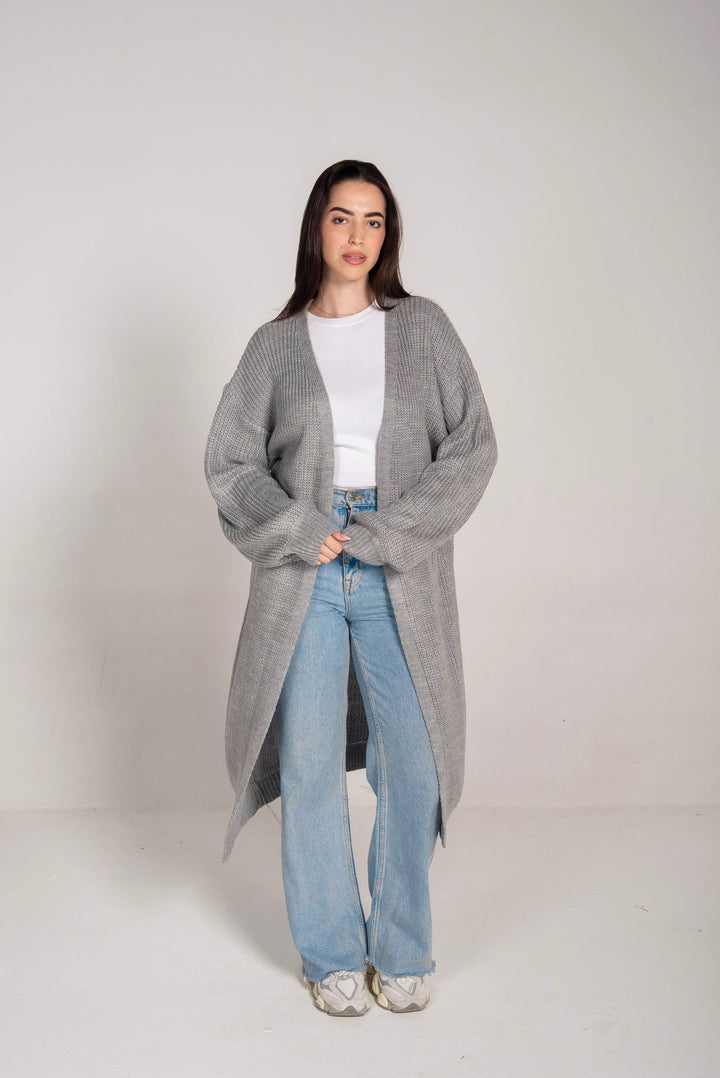 The Cozy Long Knit Cardigan in Light Grey