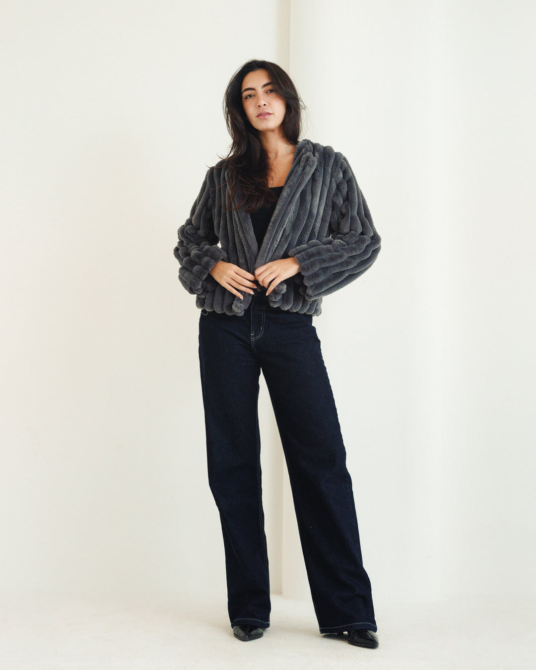 The Royal Fur Jacket in Charcoal Grey