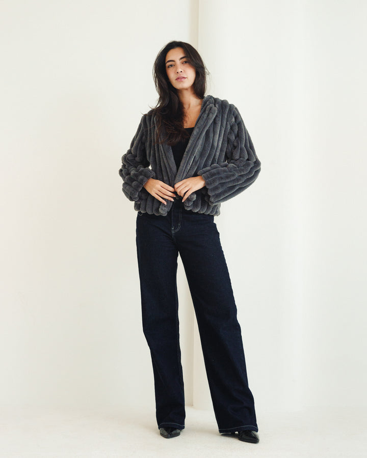 The Royal Fur Jacket in Charcoal Grey