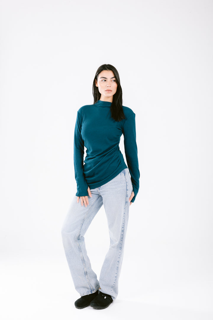 The Draped Soft Knit Top in Teal