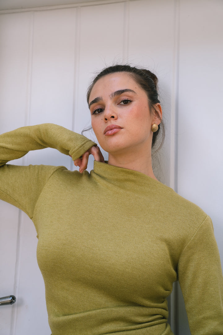 The Draped Soft Knit Top in lime