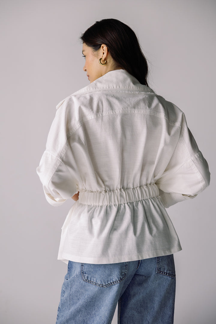 Raw linen cardigan in ivory