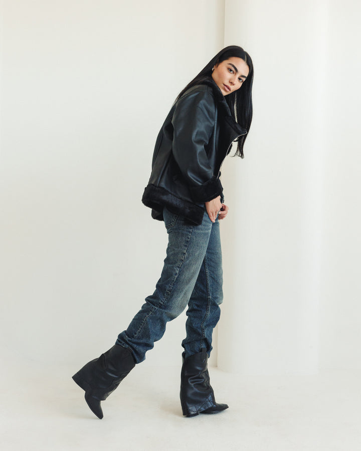 The Original Fur X Leather Jacket in Black