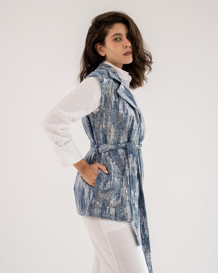 Dazzle Denim Vest In Blue