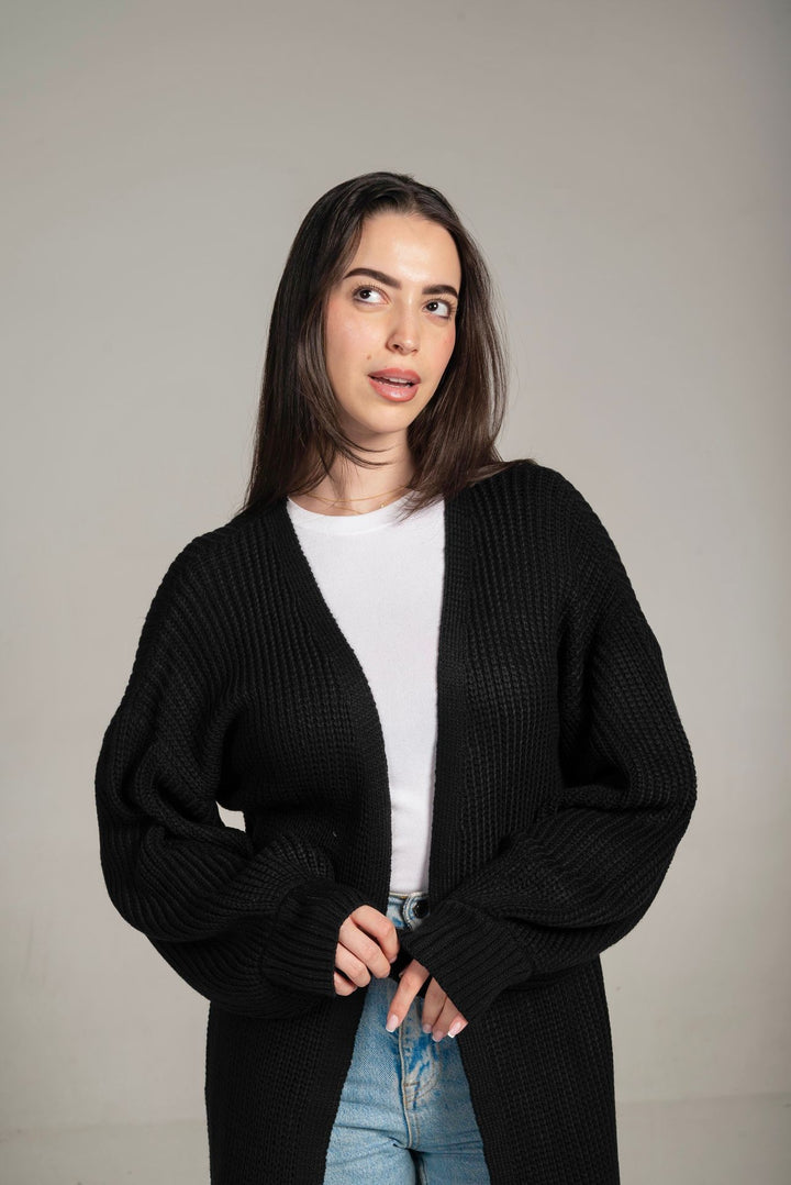 The Cozy Long Knit Cardigan In Black