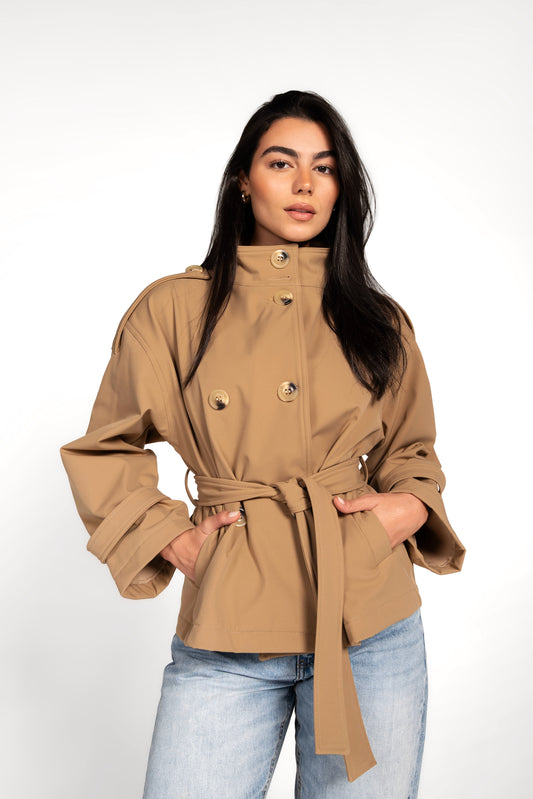 The Lined Crop Coat in Beige