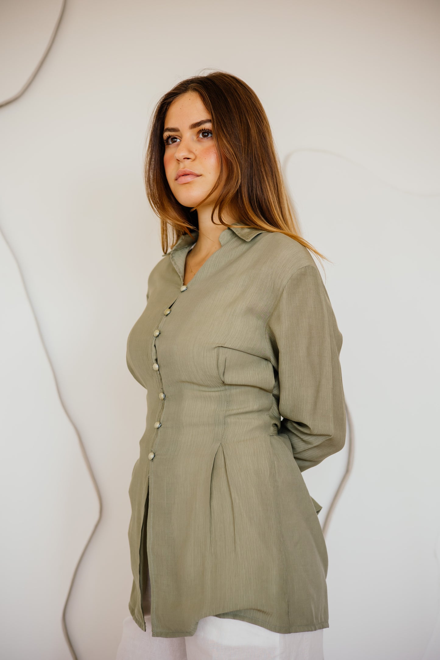 Corset draped shirt in olive