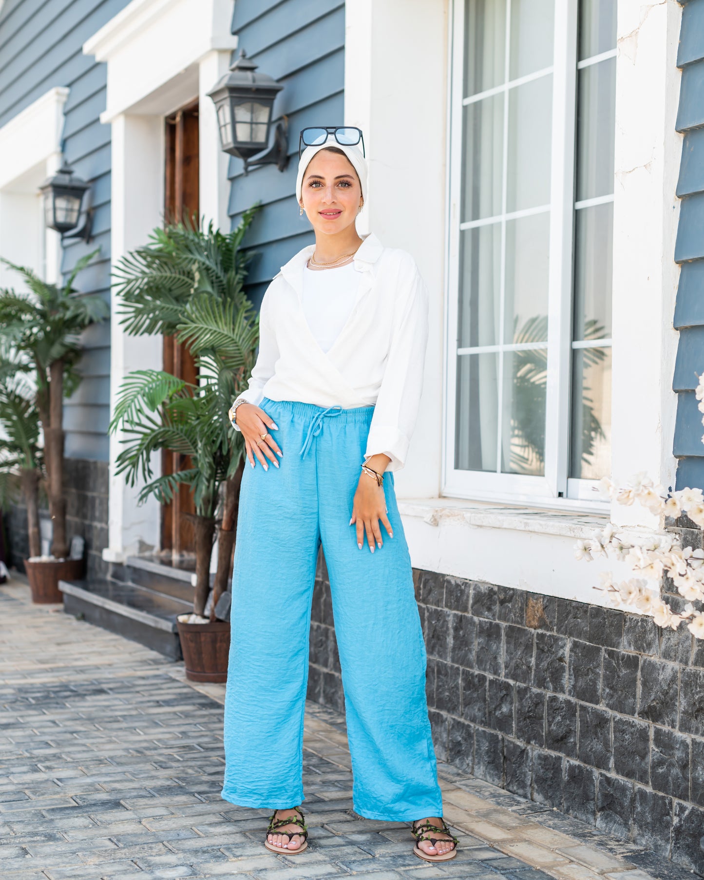 Linen aqua blue pants