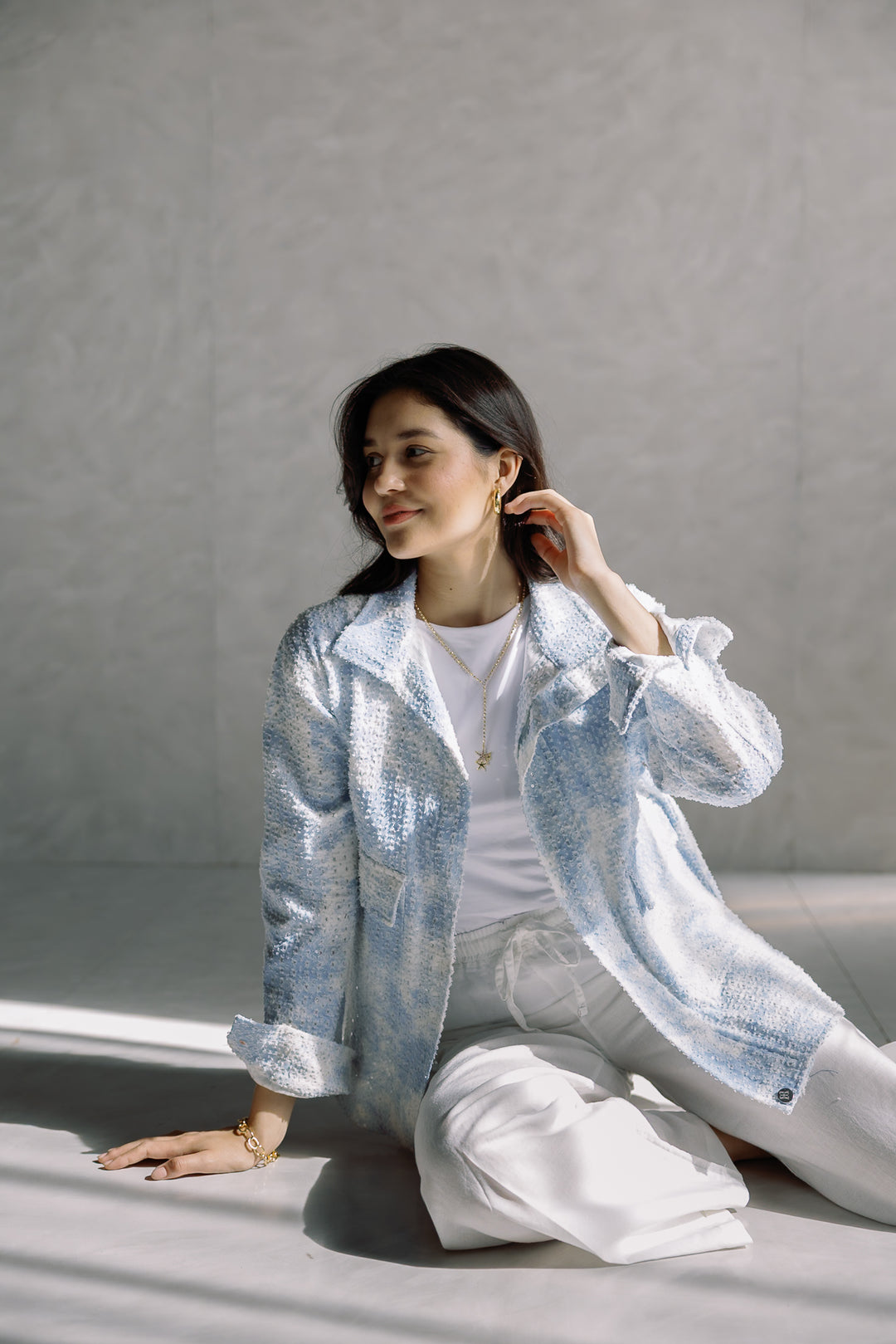 Tie-dye washed denim jacket in blue