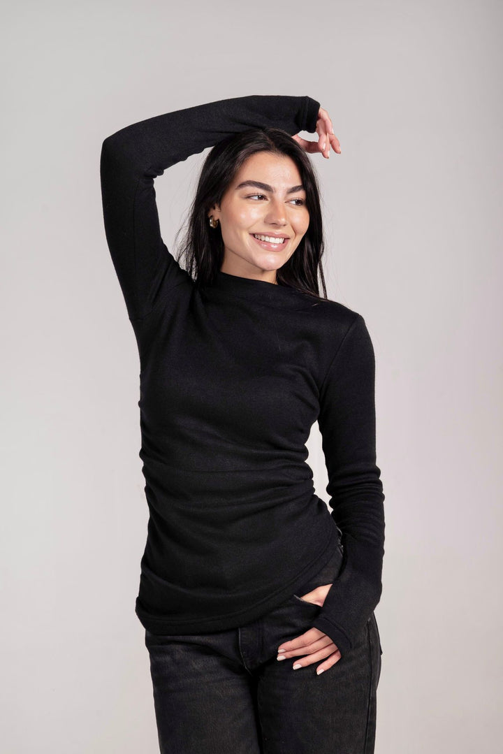 The Draped Soft Knit Top In Black