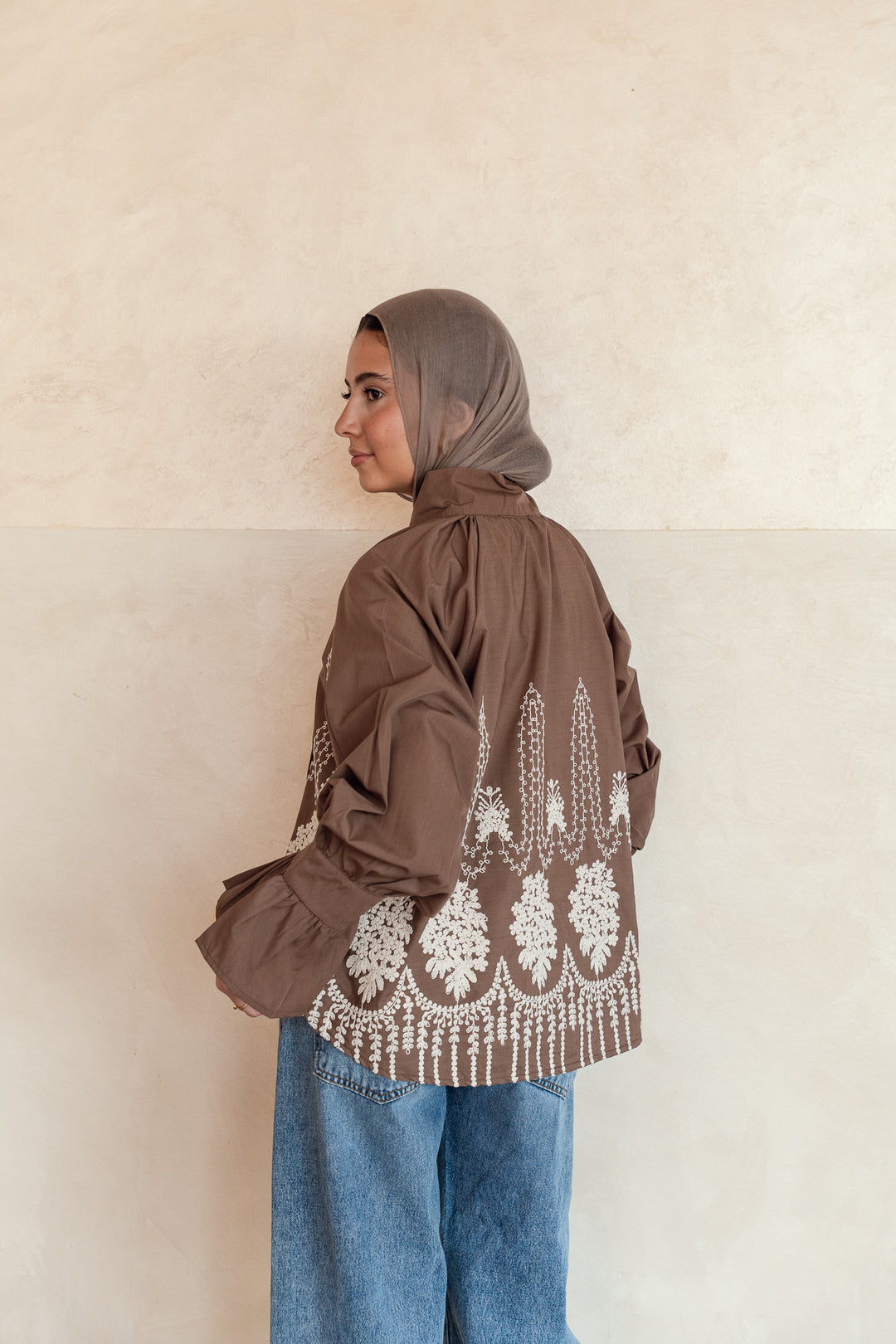 Ruffle Bloom Blouse in brown