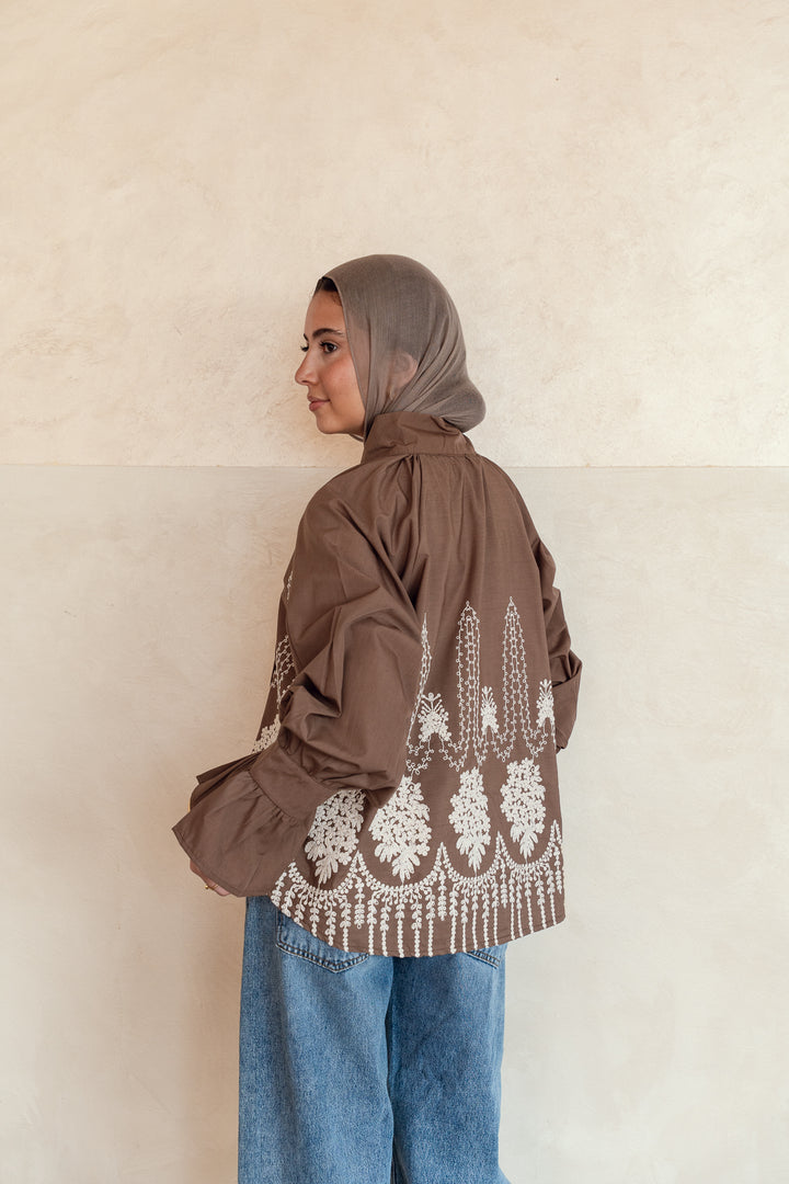 Ruffle Bloom Blouse in brown