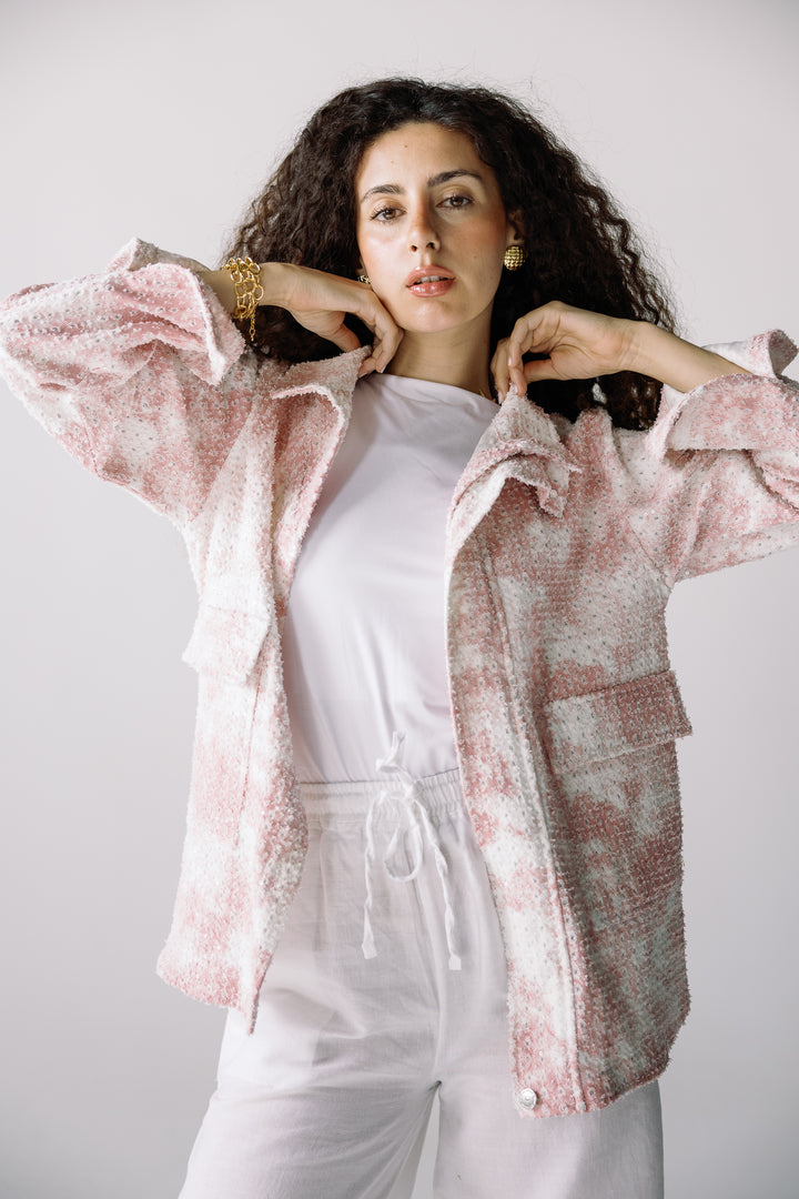 Tie-dye washed denim jacket in pink