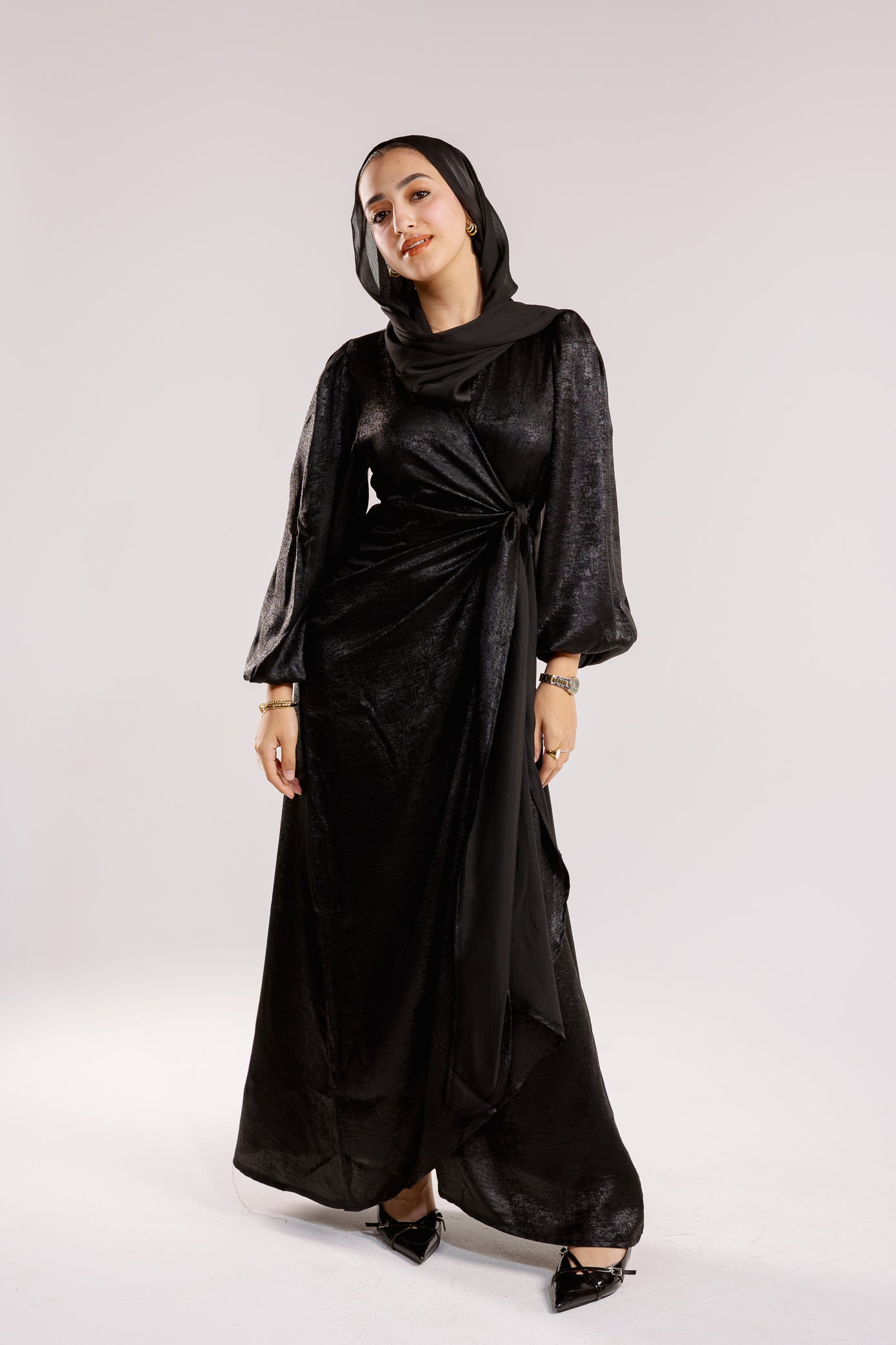 Shimmer Drape Gown in black