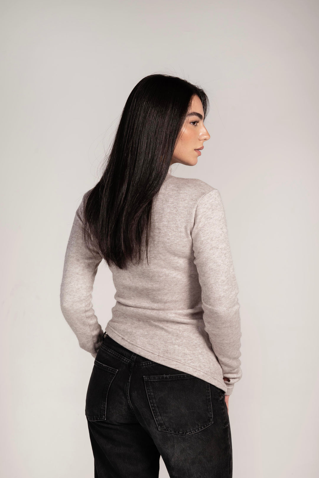 The Draped Soft Knit Top in Grey