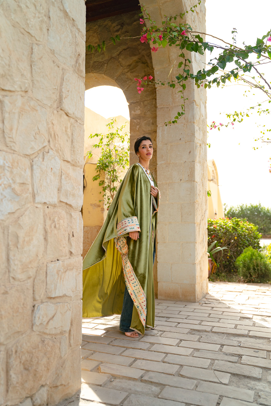 The Olive Velvet Bloom kaftan