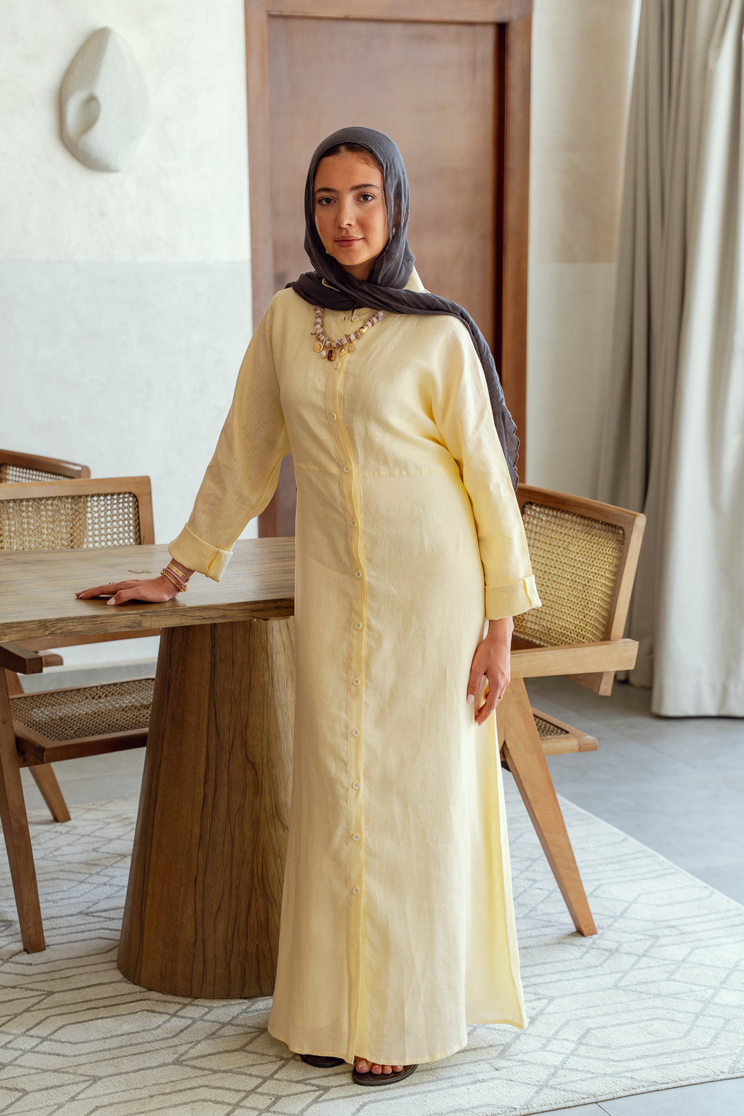 Pastel breeze linen dress in butter-yellow