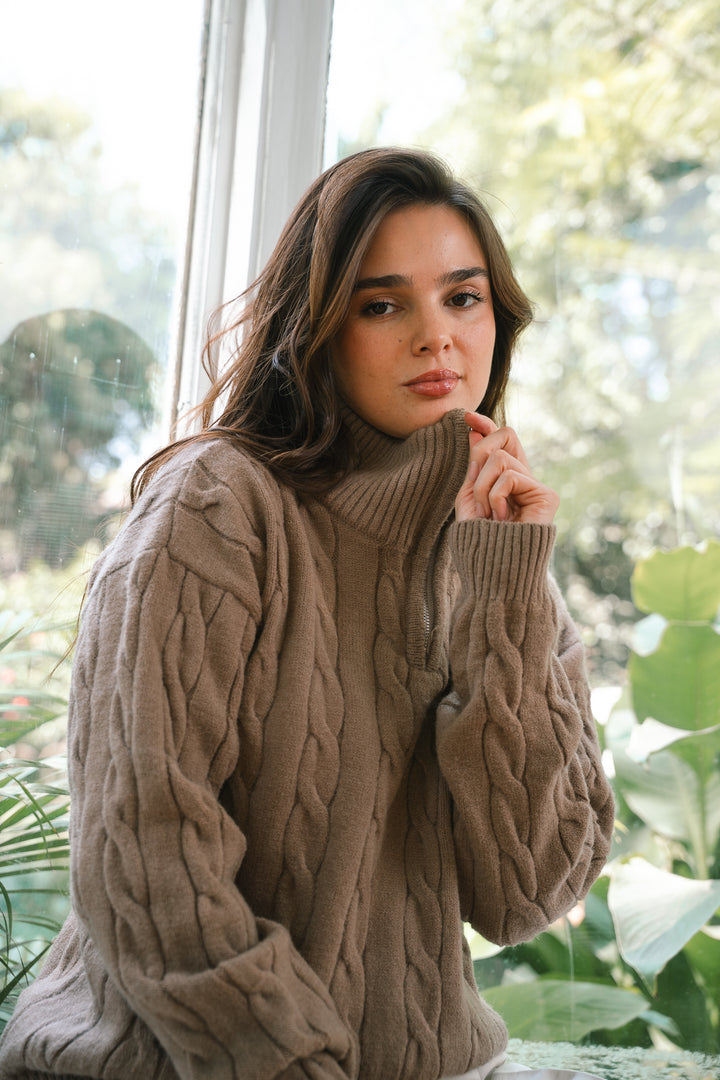 The Cable Knit Sweater in mocha