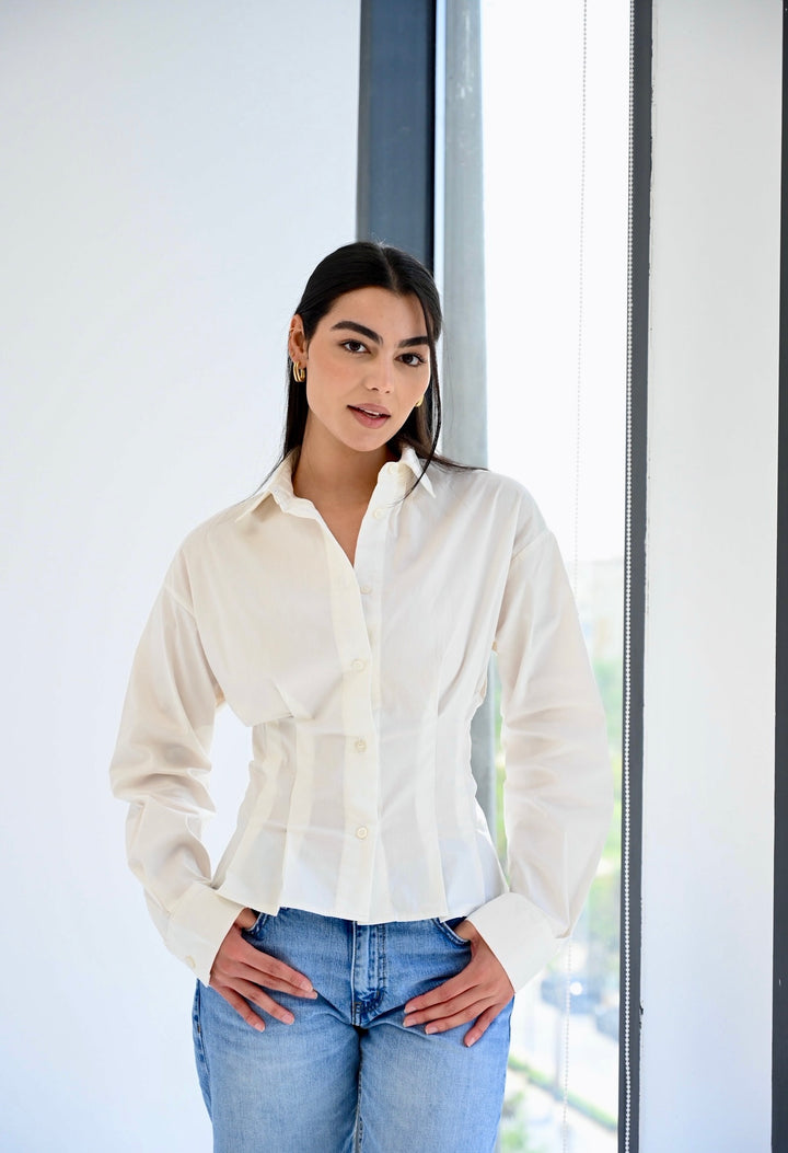 Popline flare shirt in white