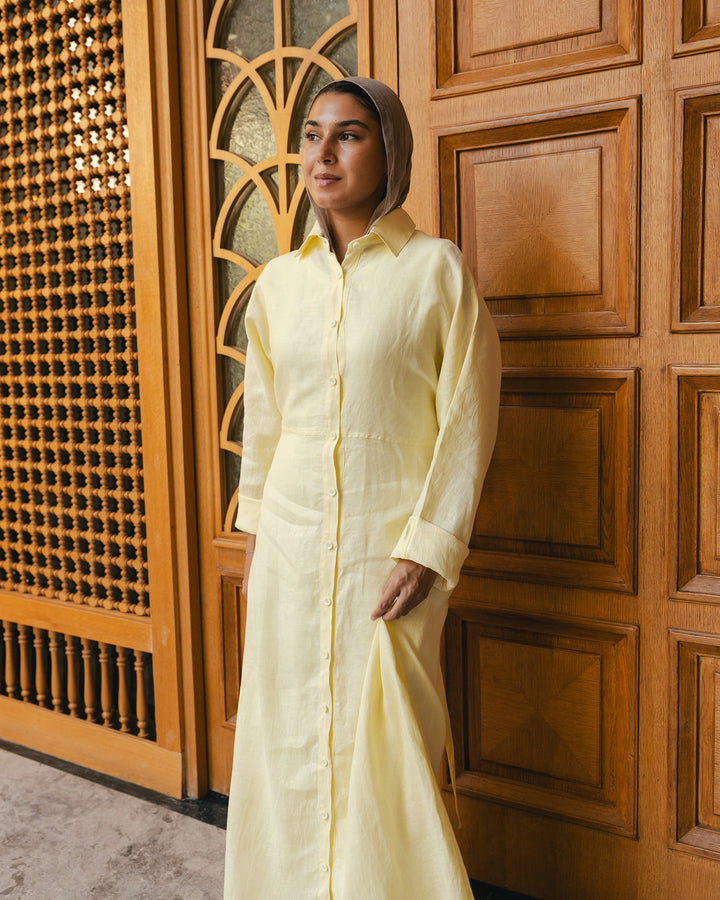 Pastel breeze linen dress in butter-yellow