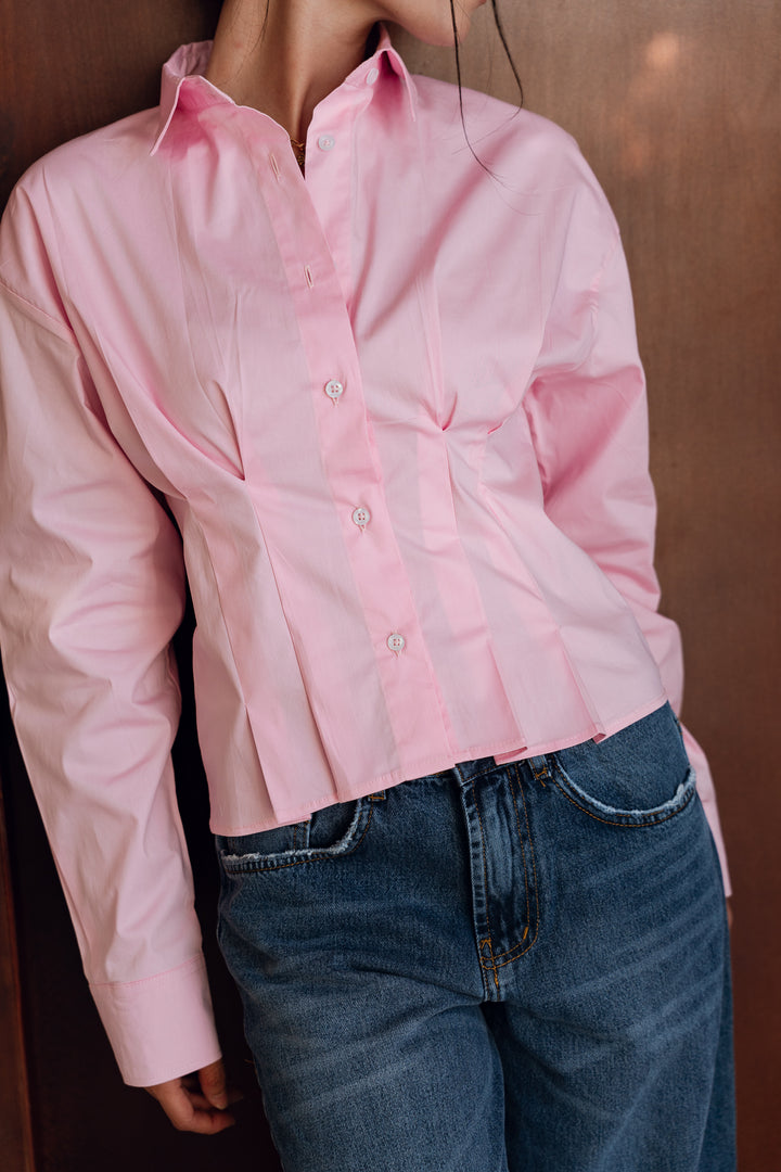 Popline flare shirt in pink