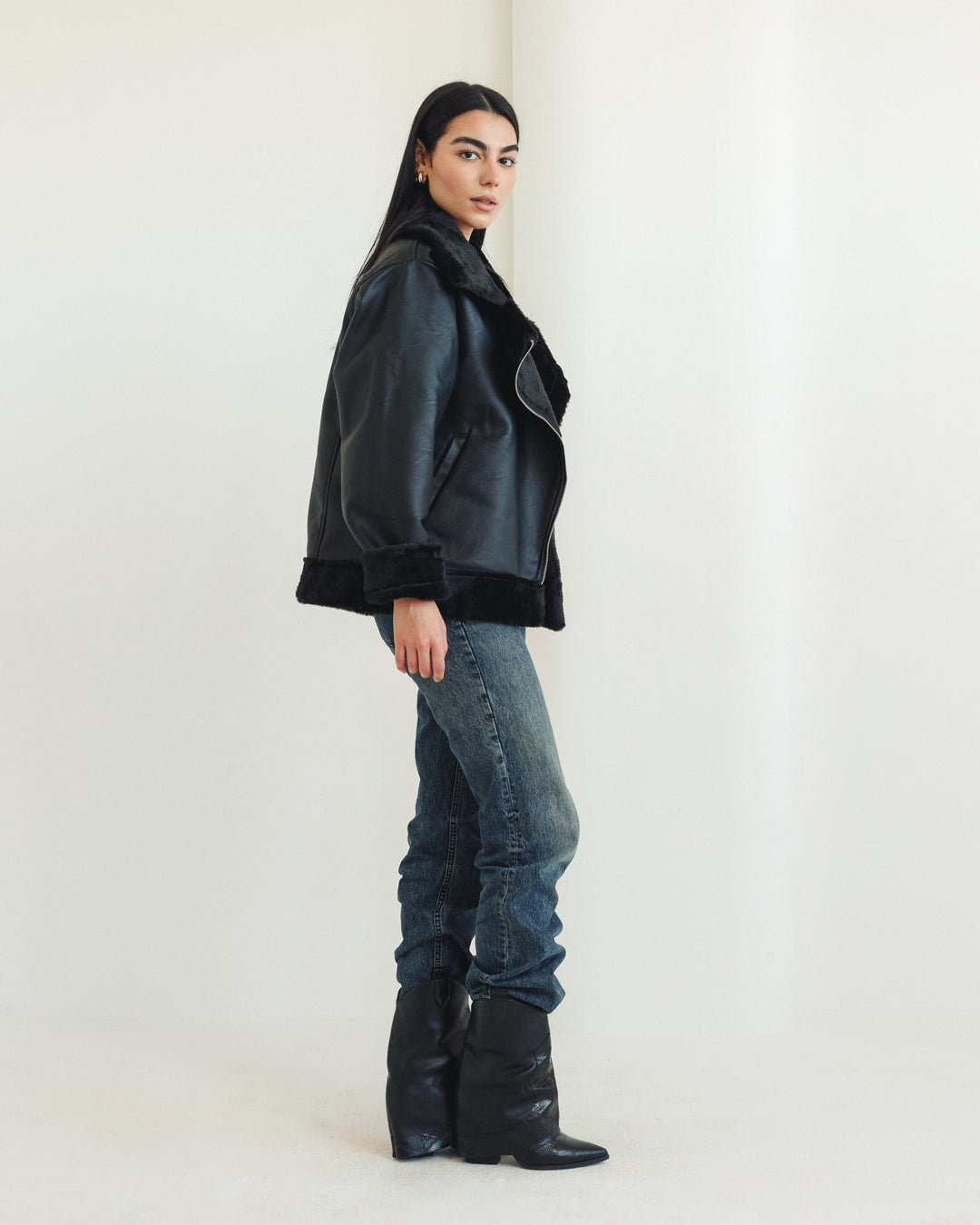 The Original Fur X Leather Jacket in Black