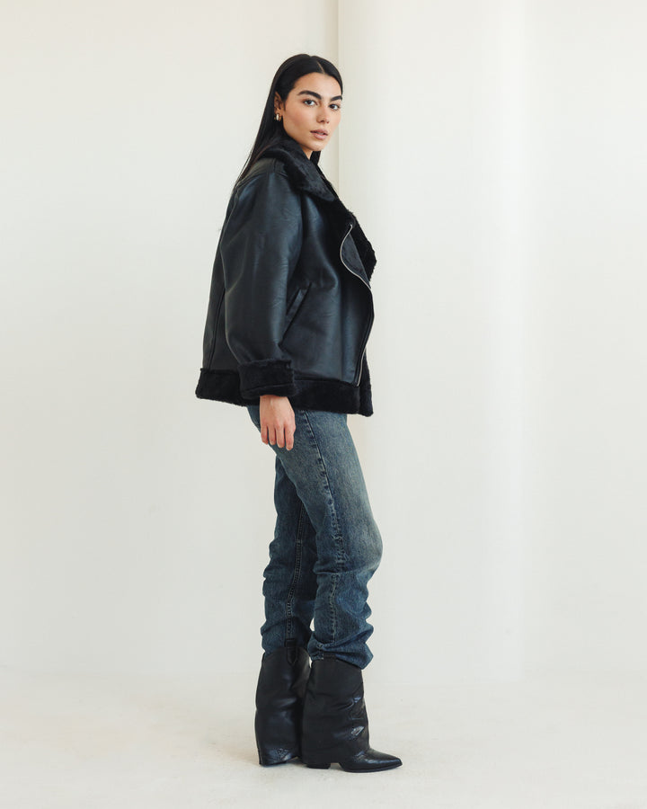 The Original Fur X Leather Jacket in Black