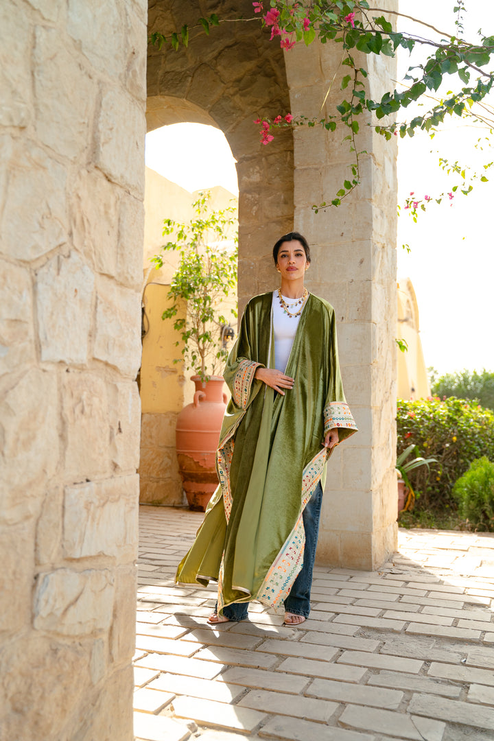 The Olive Velvet Bloom kaftan