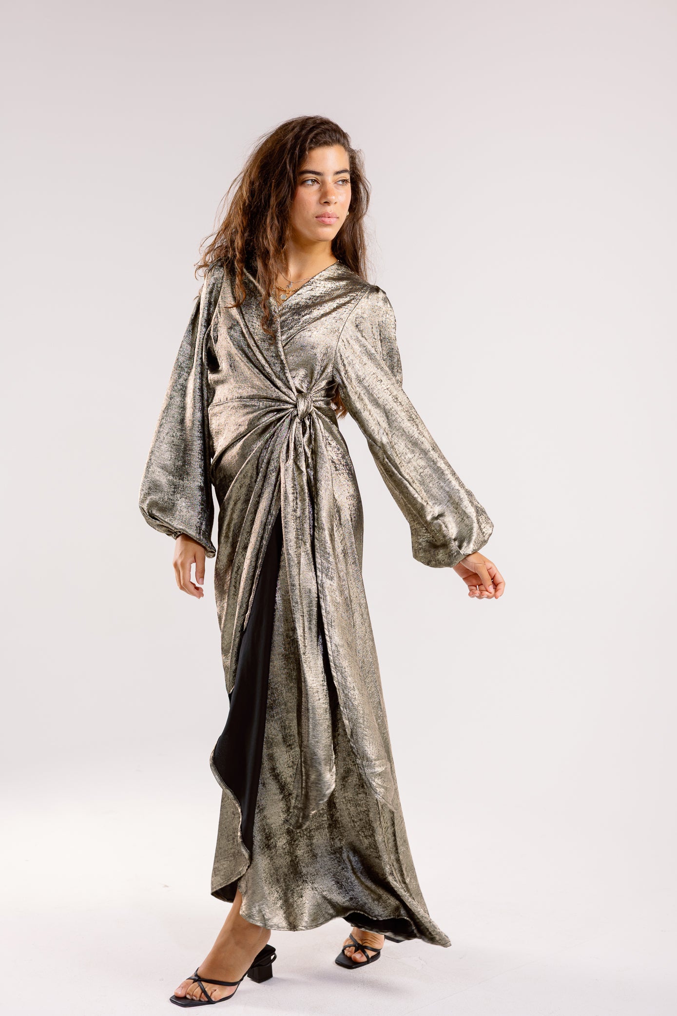 Shimmer Drape Gown in metalic-green