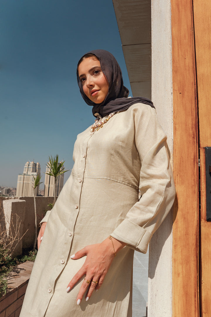 Pastel breeze linen dress in beige