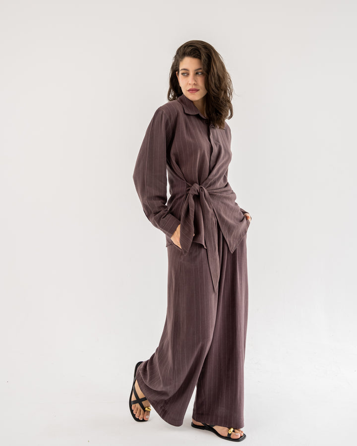 Duo Linen Striped Mauve Set