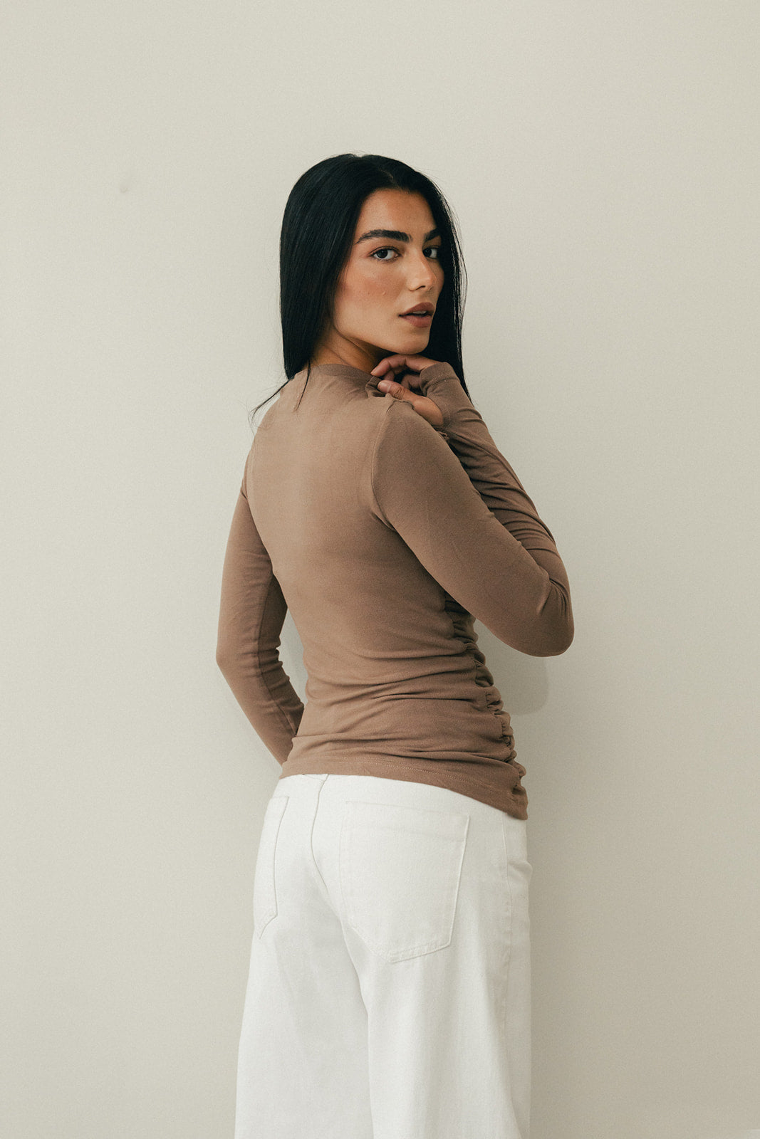 Draped top in nude