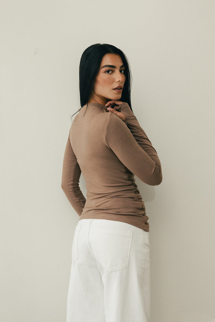 Draped top in nude