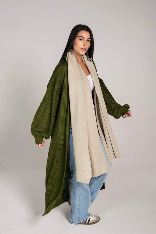 The Cozy Long Knit Cardigan in Olive