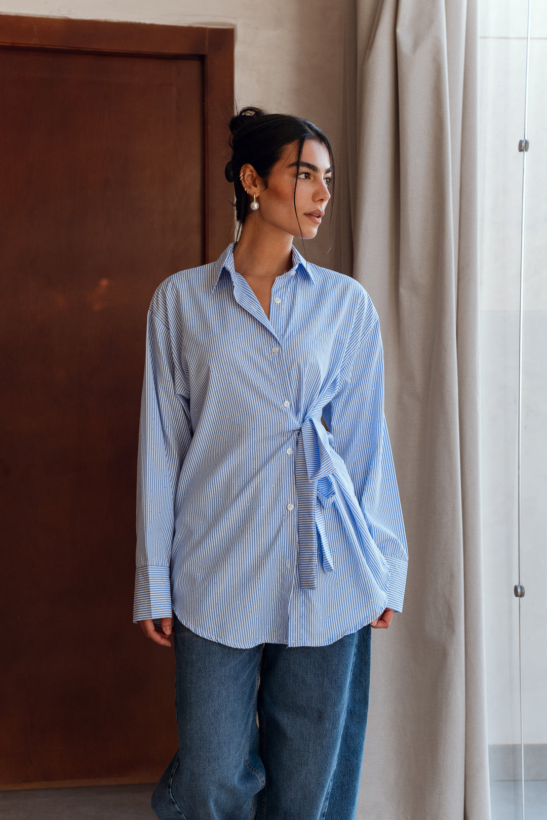 Crystal Tie Striped Shirt