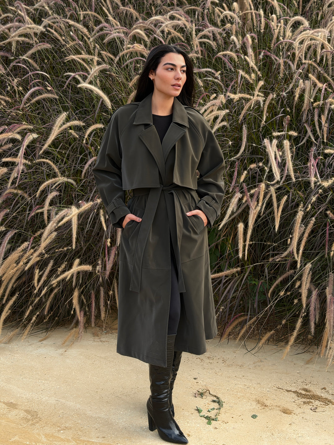 The Luxe Trench Coat In Olive