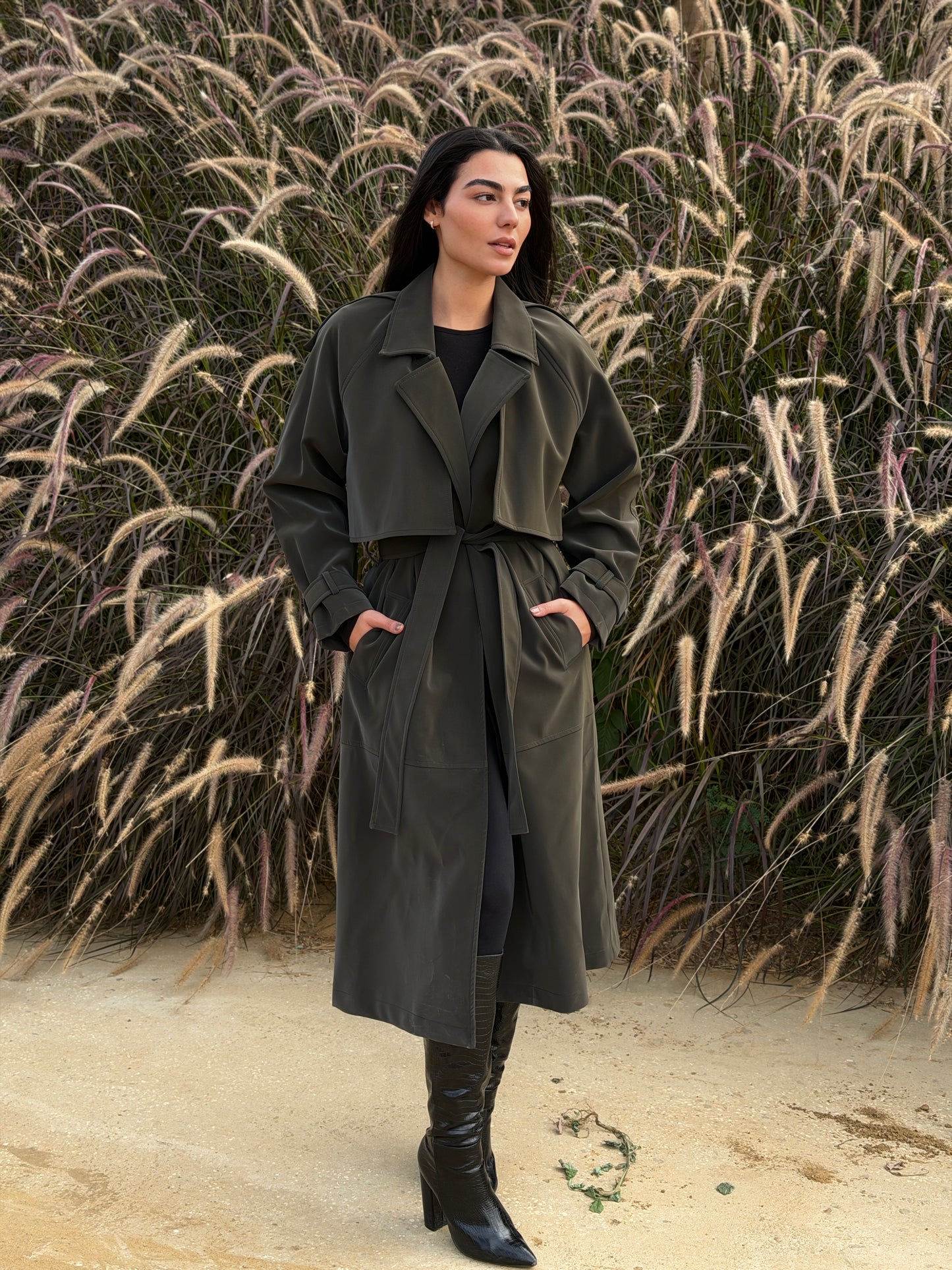 The Luxe Trench Coat In Olive