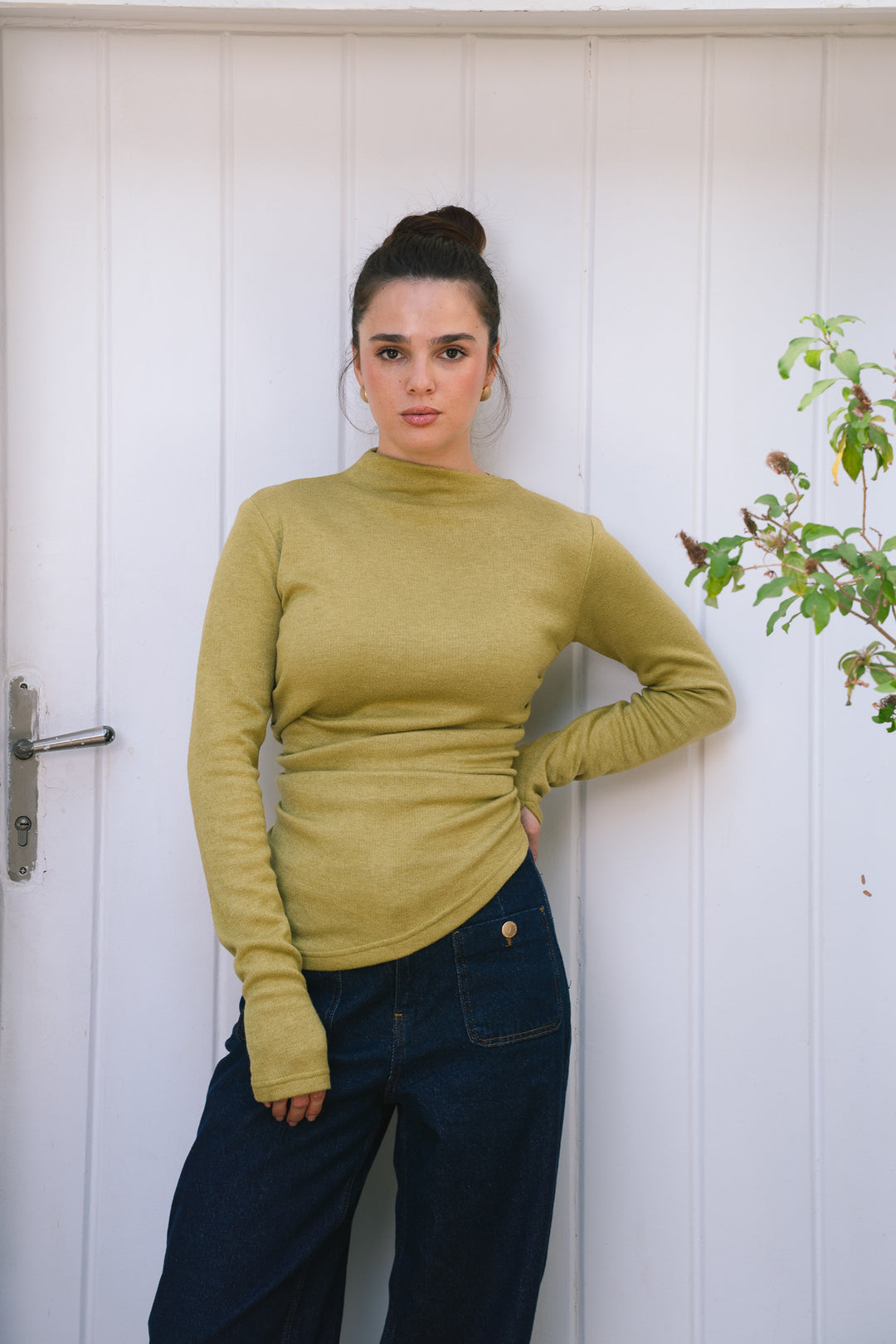The Draped Soft Knit Top in lime