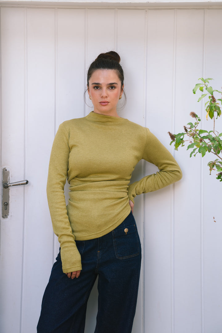 The Draped Soft Knit Top in lime