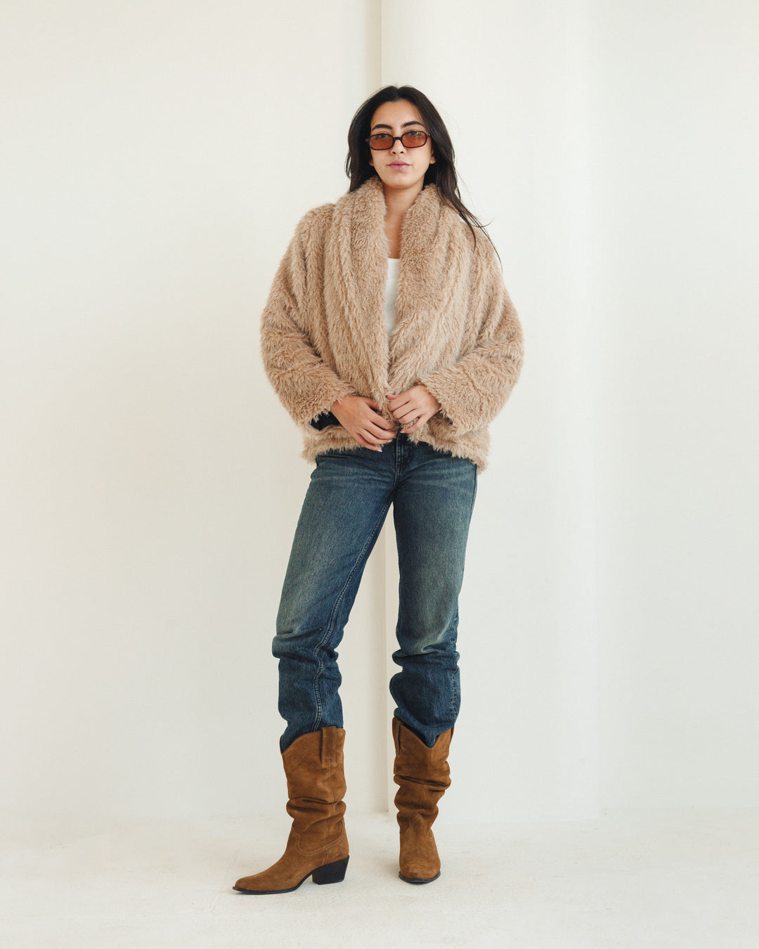 Wild Fur Jacket in Beige