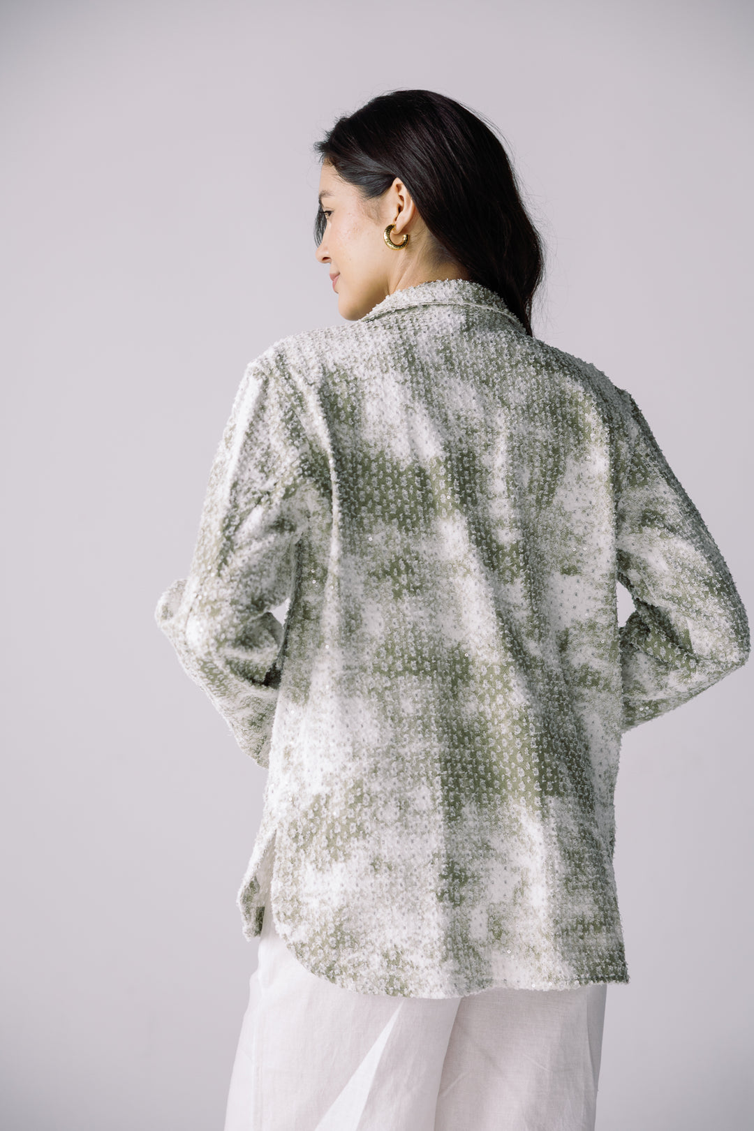 Tie-dye washed denim jacket in olive