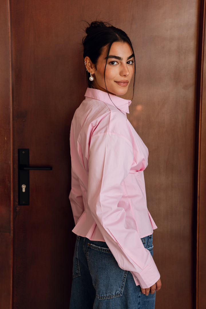 Popline flare shirt in pink