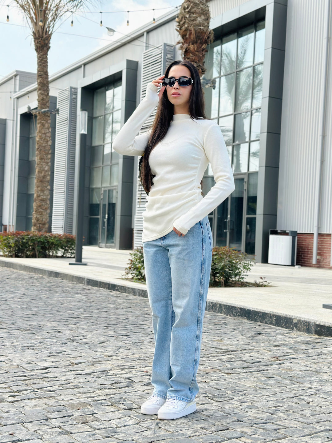 The Draped Soft Knit Top in off-white