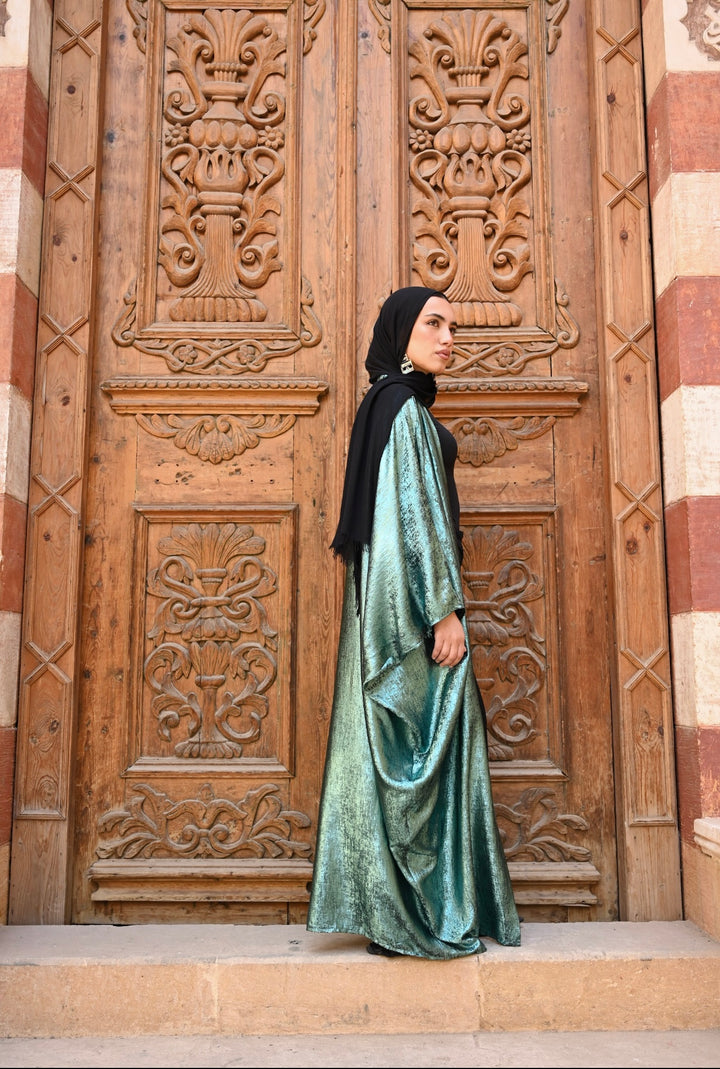 Dahab abaya in metalic green