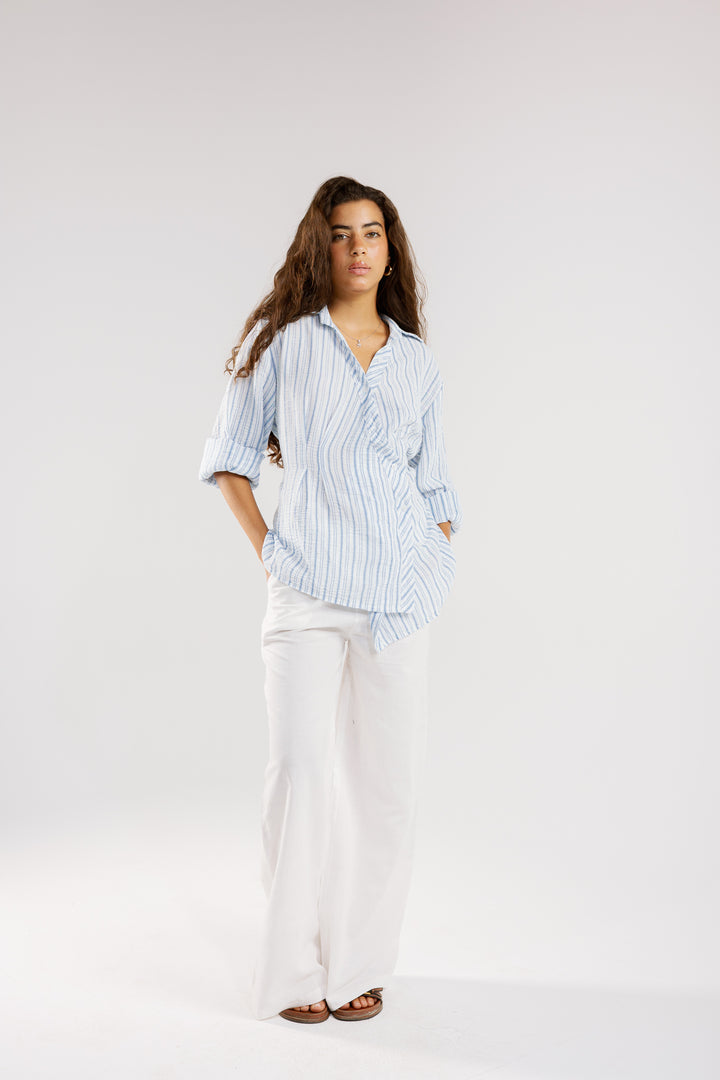 Twisted stripped shirt in light-blue