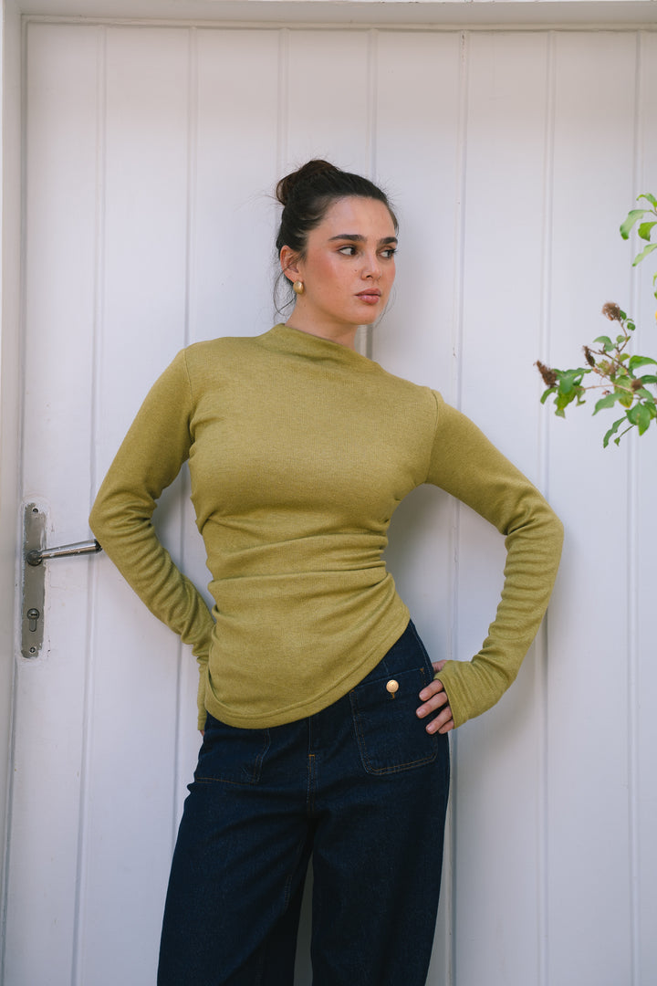 The Draped Soft Knit Top in lime