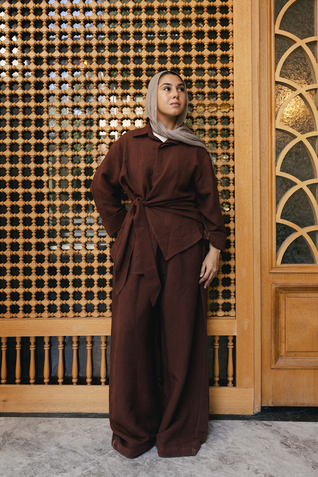 Duo linen set in burnt-brown