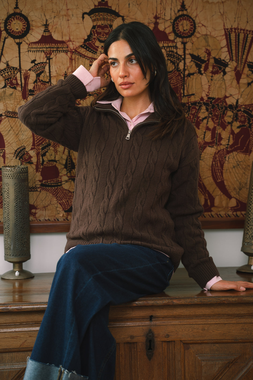The Cable Knit Sweater in brown