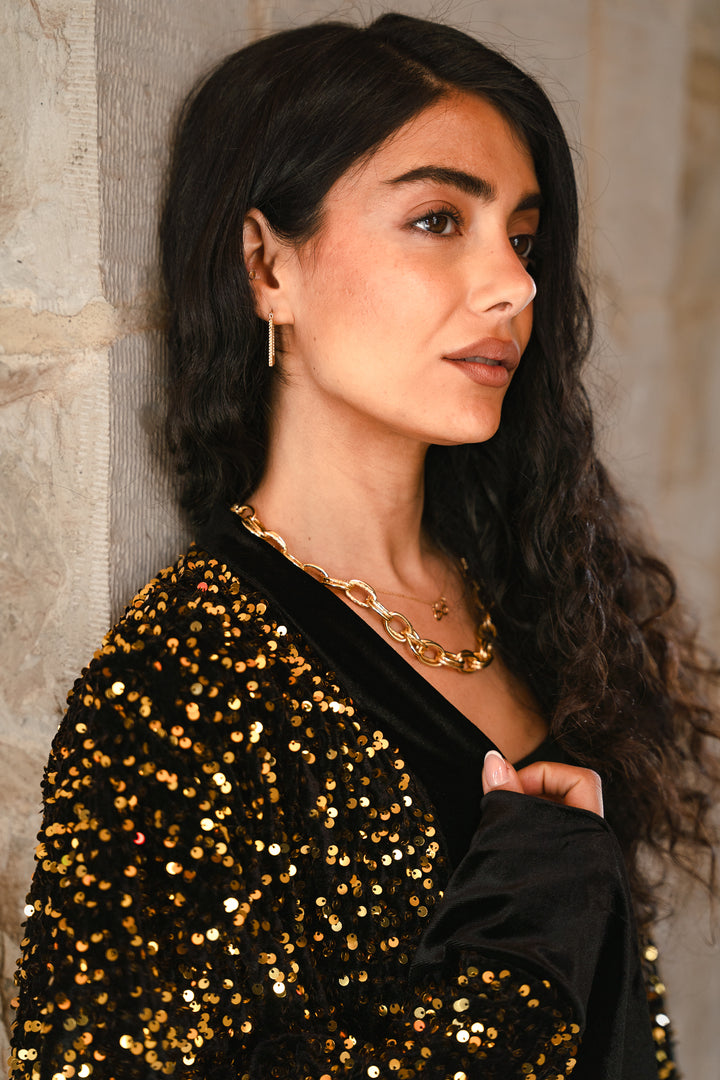 The Statement Velvet Cardigan – black X gold